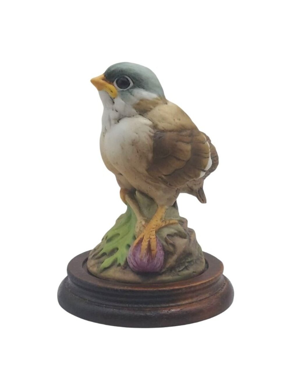 Andrea By Sadek Goldfinch Porcelain Figurine #6350 W/ Wooden Stand Japan Vintage